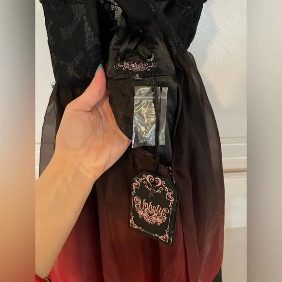NWT DollsKill/Unholy Black and Red Ombre Mini Dress - Picture 5 of 7